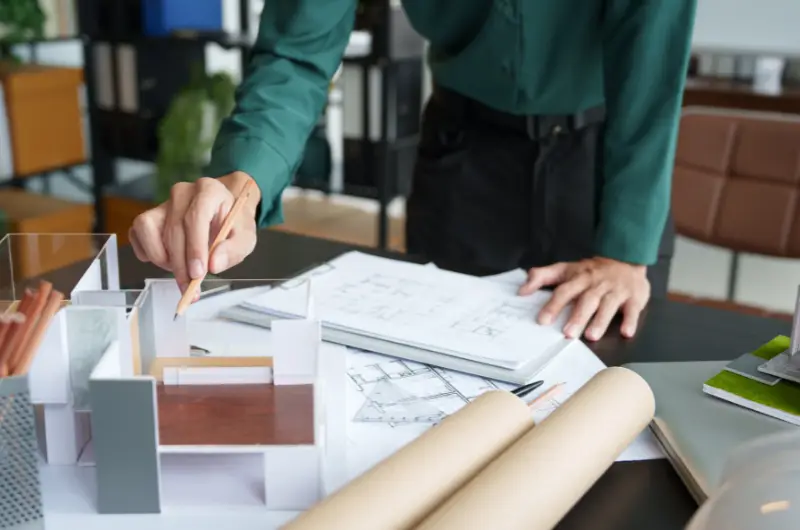 Frustrated builder receiving support from architectural design experts to meet project deadlines